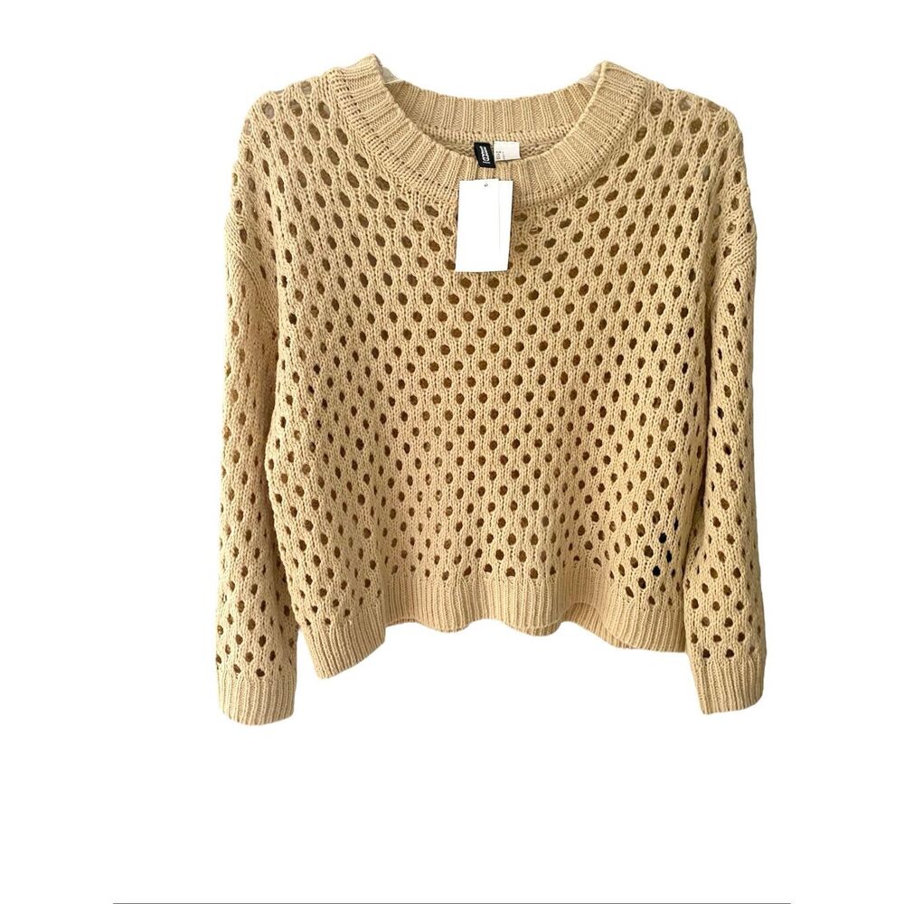 Divided H&M Crochet Crop Long Sleeve Sweater Sz L NWT